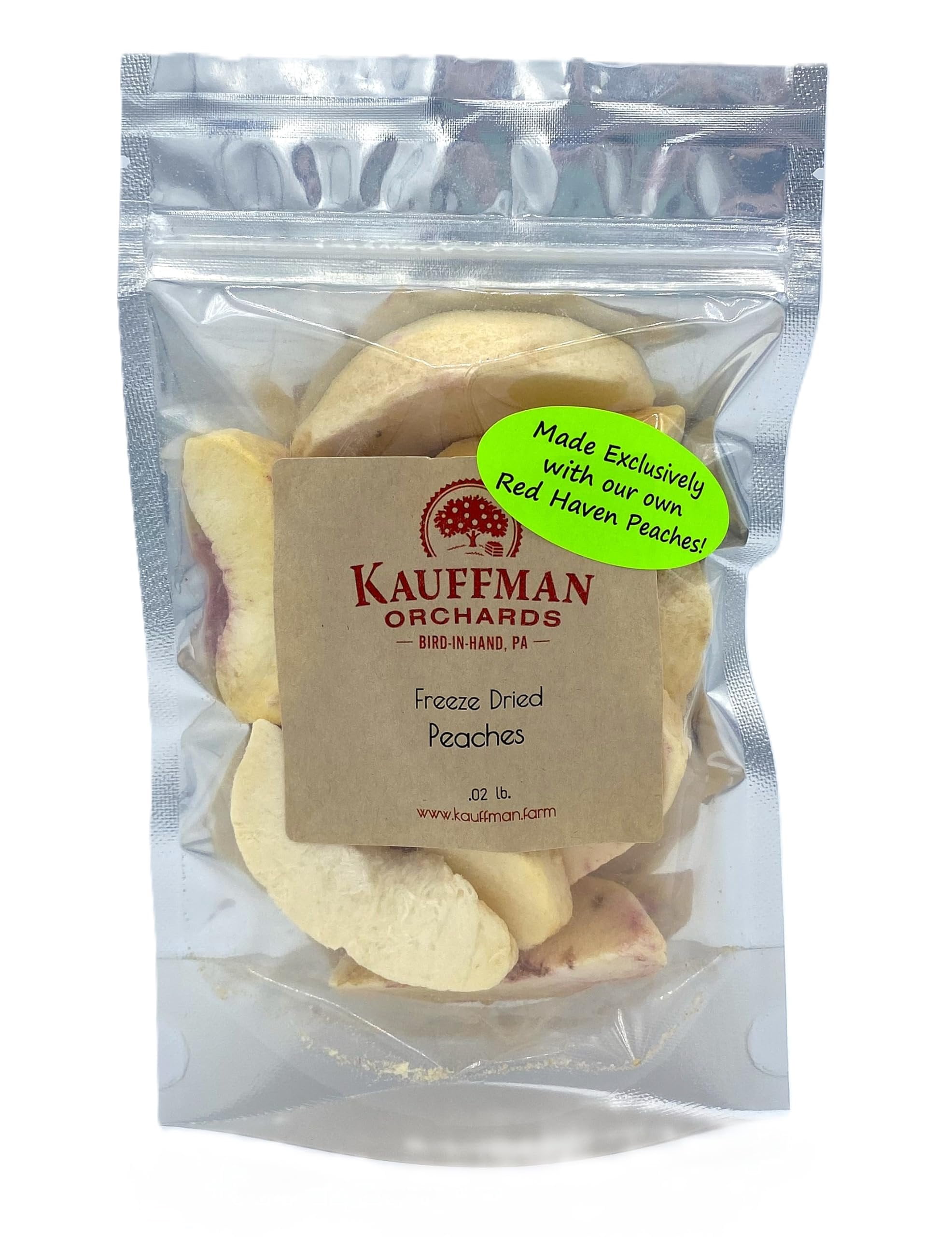 Kauffman Orchards Freeze-Dried Peaches- Nutritious and Delicious Light-Weight Homemade Fruit Snack- .32 Ounce Bag Pack of 3