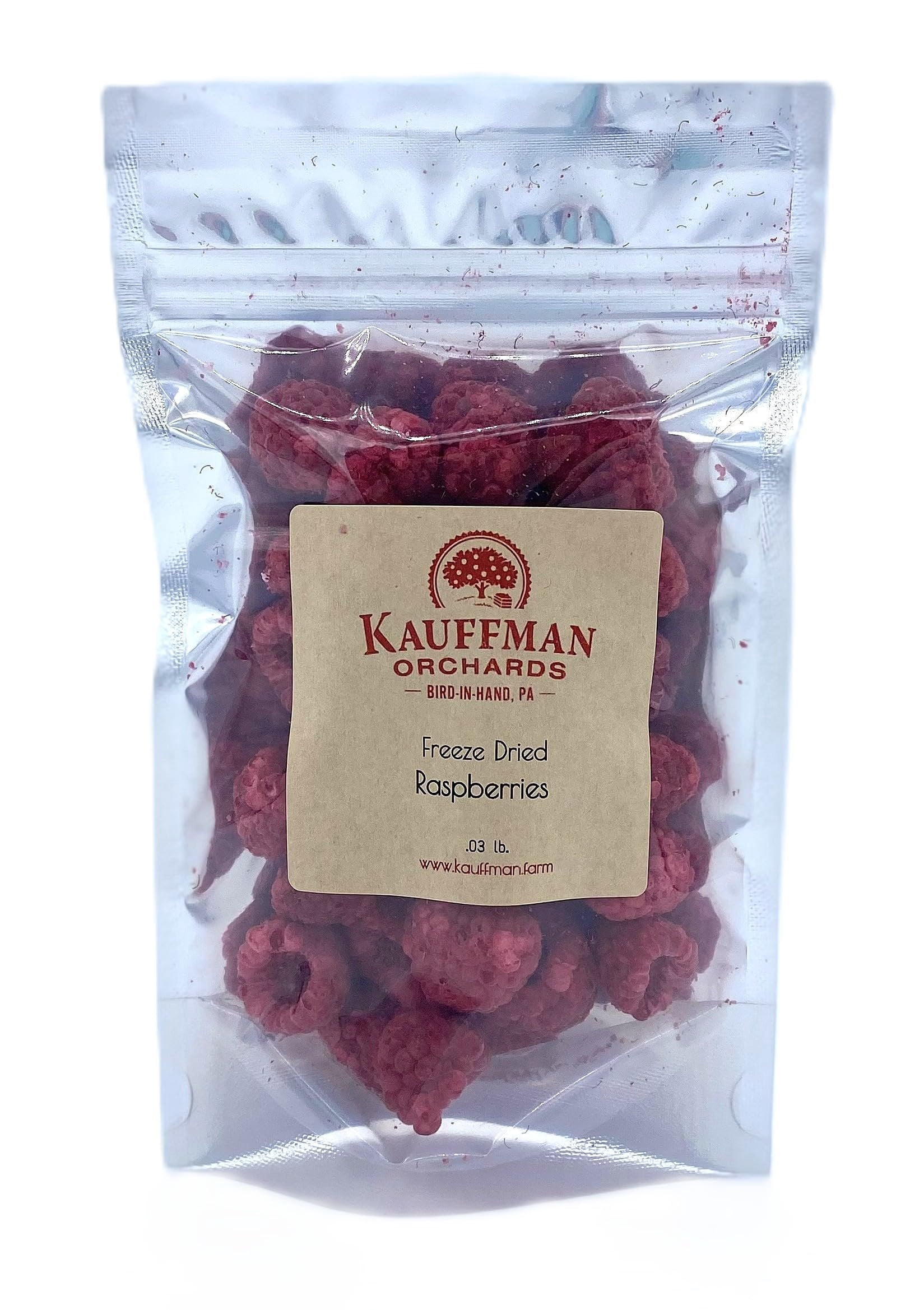 Kauffman Orchards Freeze-Dried Raspberries- .48 Ounce Bag Pack of 3