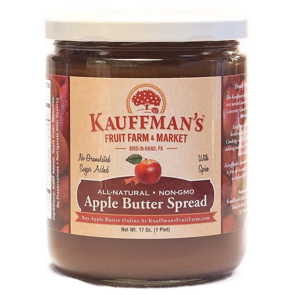 Kauffman Orchards Homemade Apple Butter Spread, No Granulated Sugar Added, 17 Oz. Case of 12