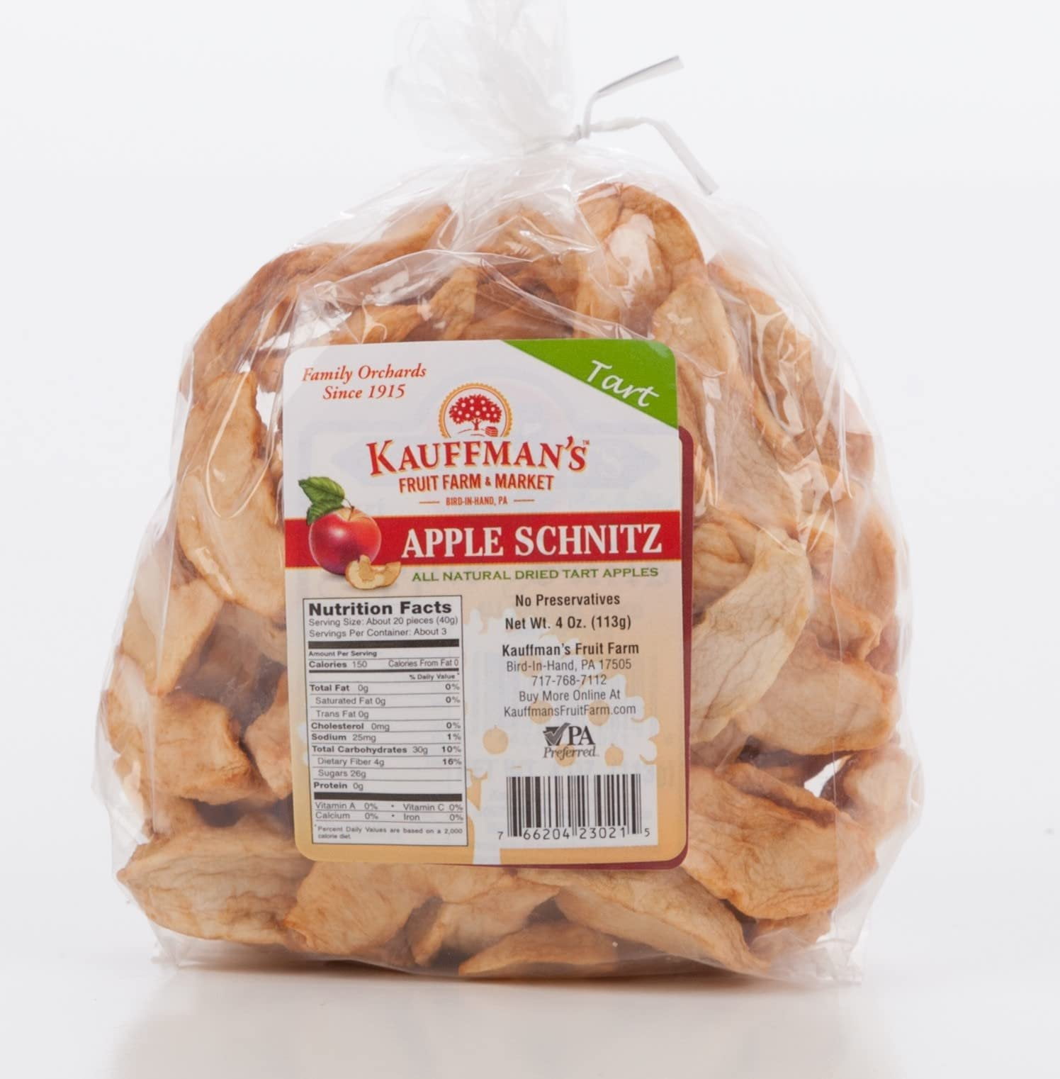 Kauffman Orchards Homemade Tart Apple Schnitz Dried Apples, Chewy, Nutritious, and Delicious, 4 Oz. Pack of 3