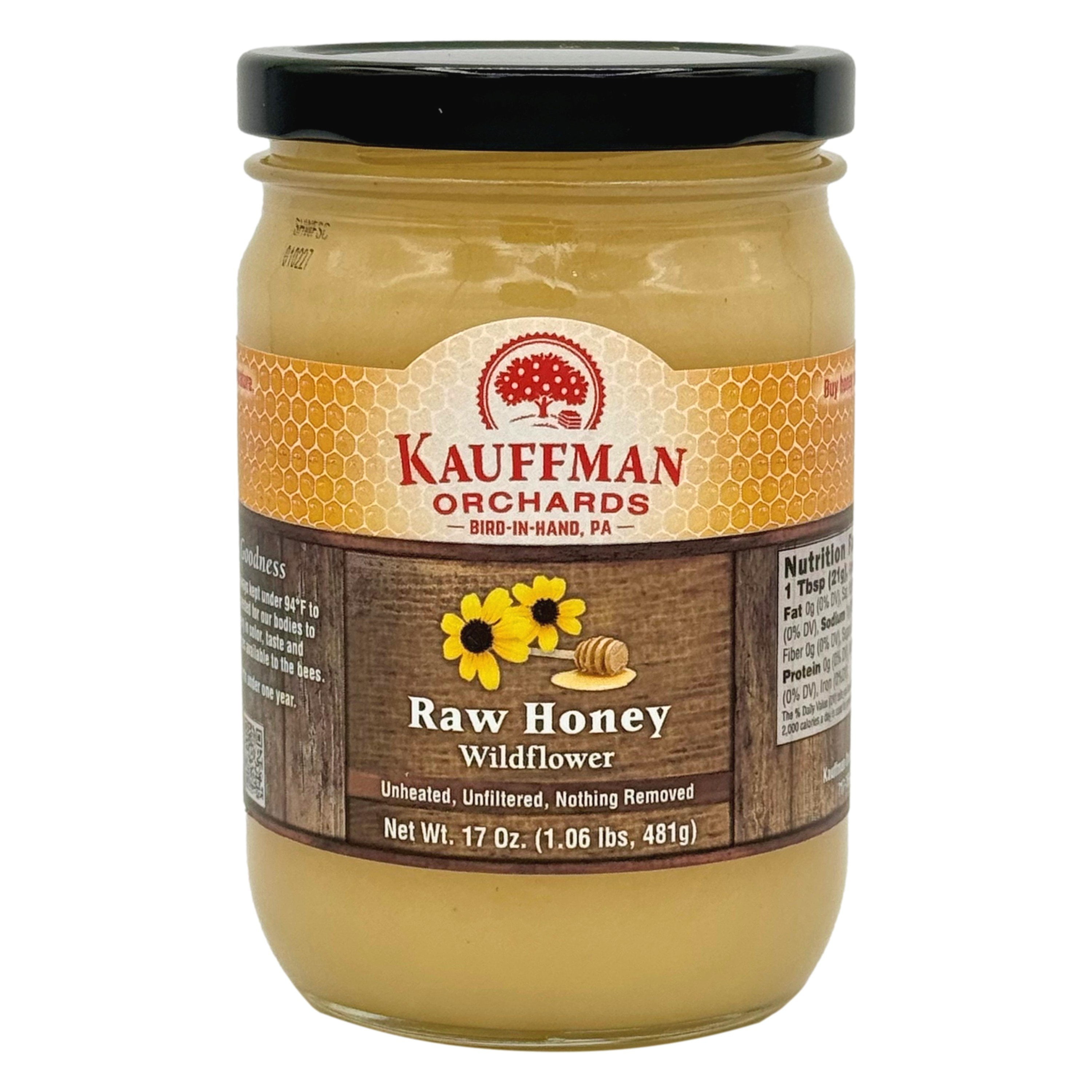 Kauffman Orchards Raw Wildflower Honey, Unheated and Unfiltered, 17 Ounce Jar