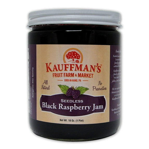 Kauffman Orchards Seedless Black Raspberry Jam, All Natural, No Preservatives, 18 Oz. Case of 12