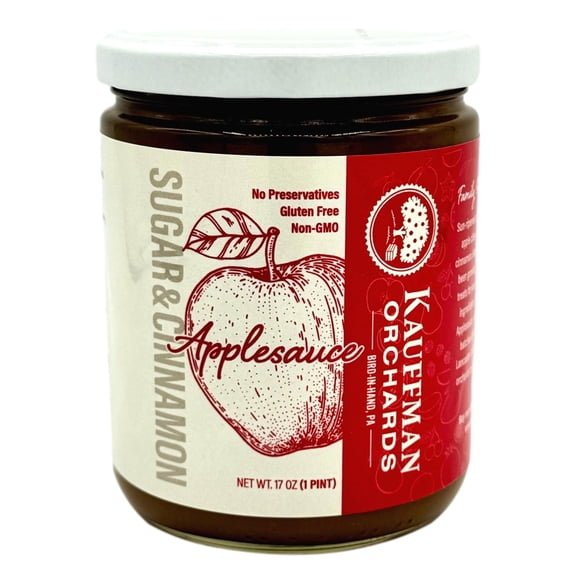 Kauffman Orchards Small Batch Applesauce, With Sugar and Cinnamon, 17 Ounce Jar Case of 12