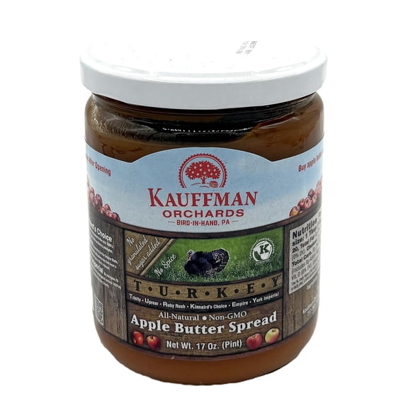 Kauffman Orchards "TURKEY" Apple Butter Spread, Sugar-Free, Made with Trinity, Uproar, Ruby Rush, Kinnaird's Choice, Empire, and York Imperial Apples, 17 Ounce Jar Pack of 1