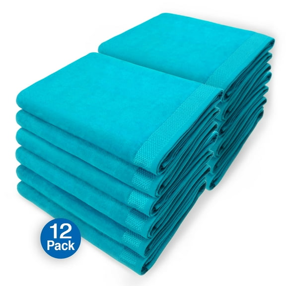 Kaufman - 12 Pack 30"x60" Solid Color Velour Beach Towel, Bath Towel. 100% Cotton (Turquoise)