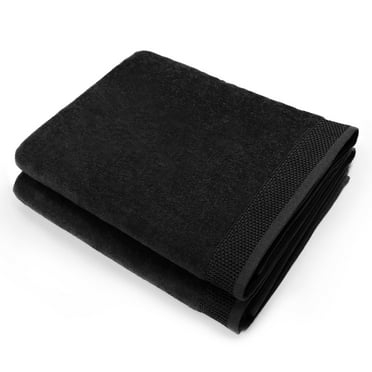Kaufman - 2 Pack 30" x 60" Solid Color Velour Beach Towel, Bath Towel. 100% Cotton (Black)