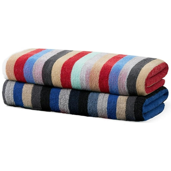 Kaufman -2 Pack Beautiful Royal Stripe Beach Towel- Pool Towel 100% Cotton 32 x 62 Assorted Color