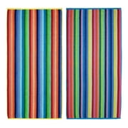 Kaufman -2 Pack Beautiful Royal Stripe Beach Towel- Pool Towel 100% Cotton 32 x 62 Assorted Color