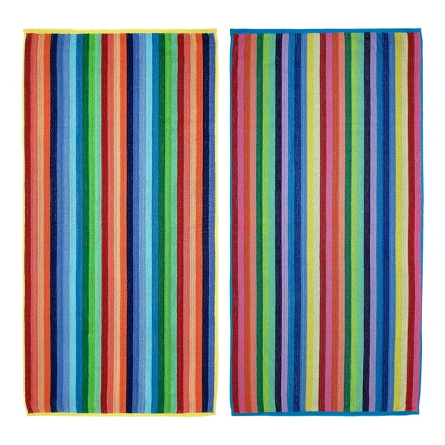 Kaufman -2 Pack Beautiful Royal Stripe Beach Towel- Pool Towel 100% Cotton 32 x 62 Assorted Color