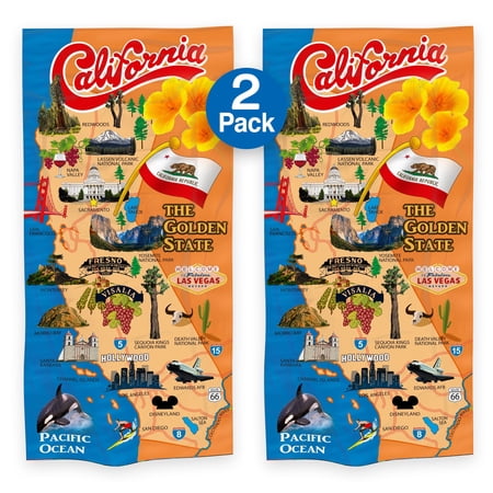 Kaufman 2 Pack California Map Printed Beach Towel and Pool Towel 30" x 60"