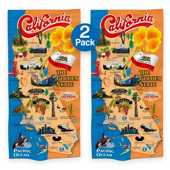Kaufman 2 Pack California Map Printed Beach Towel and Pool Towel 30" x 60"