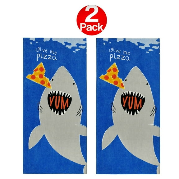 Kaufman-2 Pack, Shark Bite Kids Beach, Camp Towel 100% Cotton, Pool Towel, 30'' x 60"