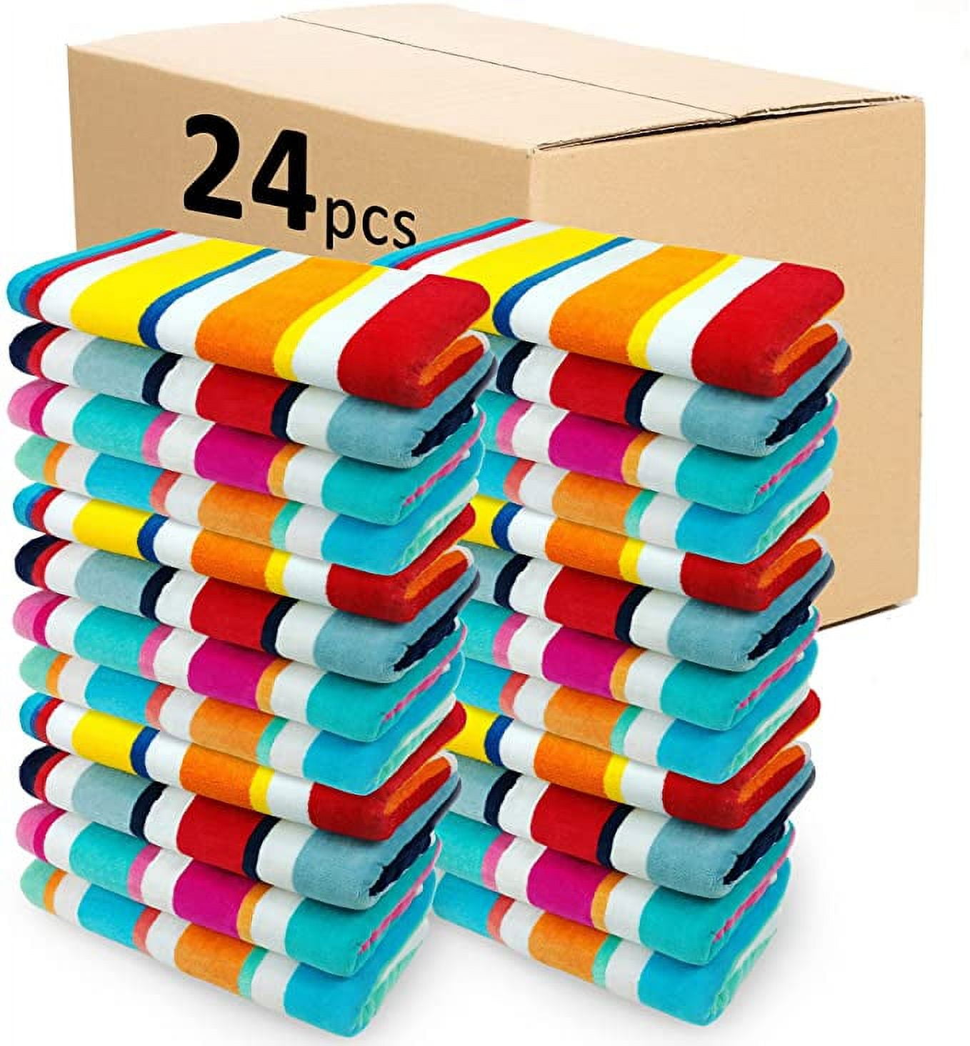 Kaufman 24 Pack 100% Cotton Multicolor Joey Cabana Stripe Beach Pool Towel 32" x 62"