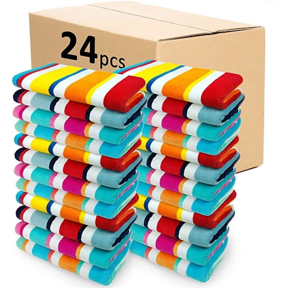 Kaufman 24 Pack 100% Cotton Multicolor Joey Cabana Stripe Beach Pool Towel 32" x 62"
