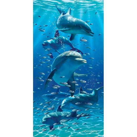Kaufman - 30x60- Printed Beach, Pool Towel - Twister Dolphins
