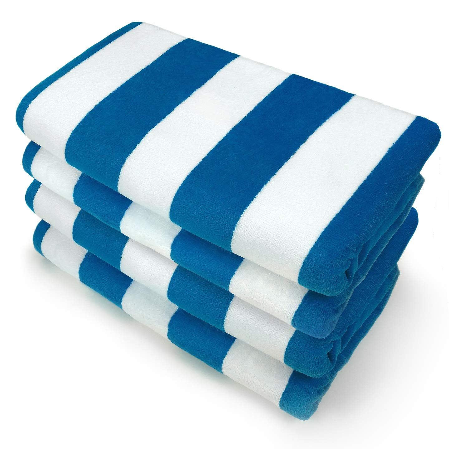 Kaufman -32" x 62" Blue Joey Velour Cabana Stripe Multicolor Beach Towel, 4-Pack, 100% U.S.A. Cotton