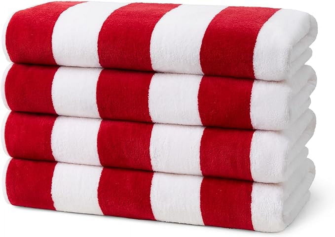 Kaufman - 32" x 62" Red Joey Velour Cabana Stripe Multicolor Beach Towel, 4-Pack, 100% U.S.A. Cotton