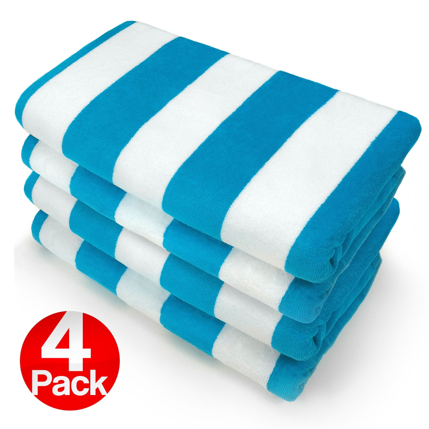 Kaufman -32" x 62" Turquoise Joey Velour Cabana Stripe Multicolor Beach Towel, 4-Pack, 100% U.S.A. Cotton