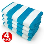 Kaufman -32" x 62" Turquoise Joey Velour Cabana Stripe Multicolor Beach Towel, 4-Pack, 100% U.S.A. Cotton