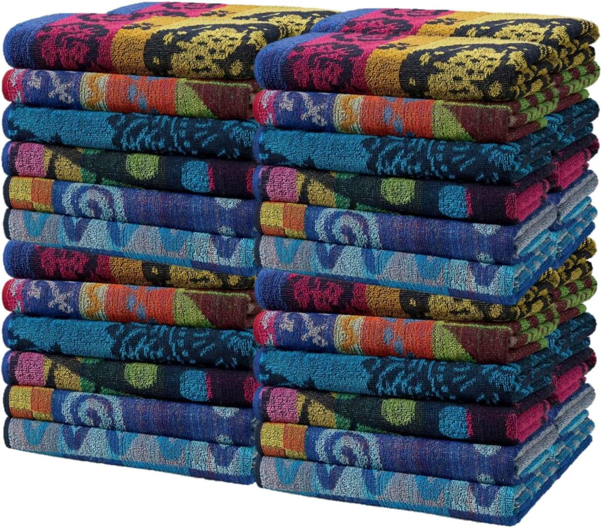 Colorful Cotton Fish Patterned Bath Towels, 30” x 60”, 48 Pack