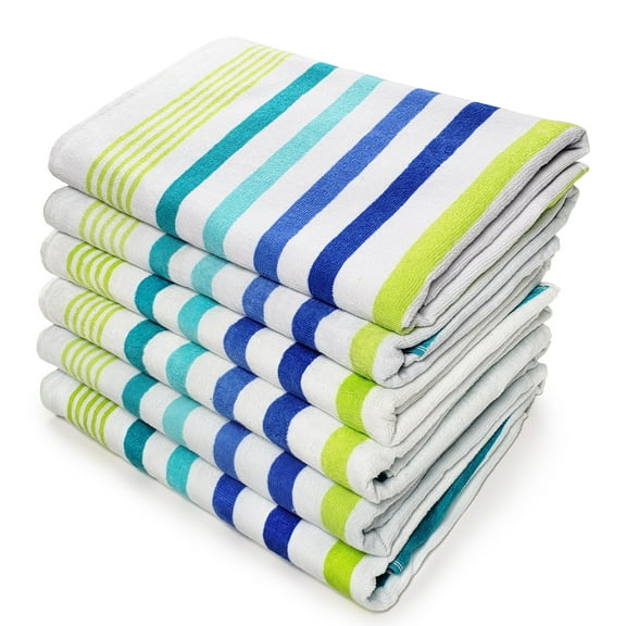Kaufman - 6 Pack - Printed Fiber Reactive Beach Towels, 100% Absorbent Cotton Velour, 30'' x 60'', Quick Dry, Printed Beach, Pool and Bath