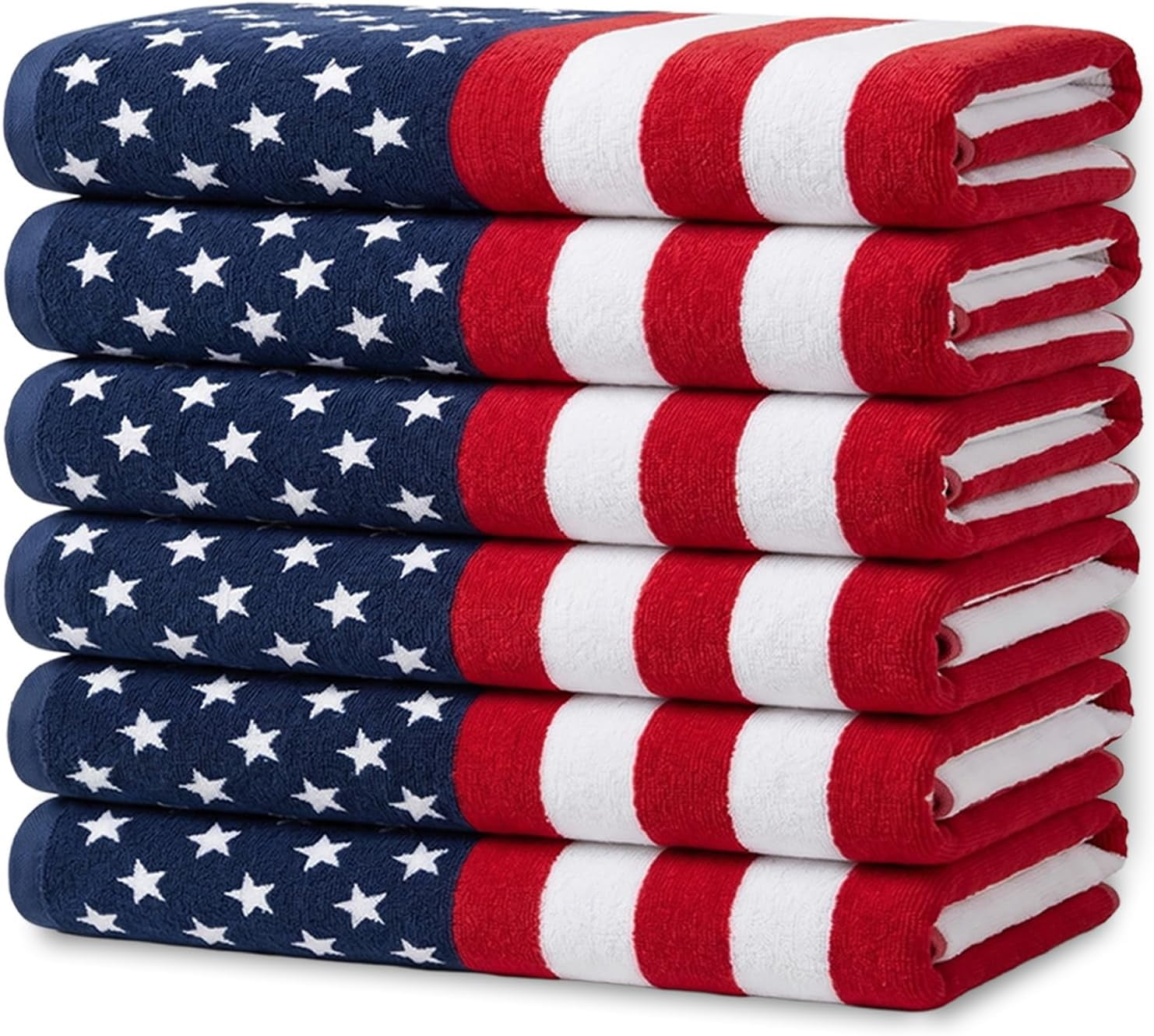 Kaufman - American Flag Beach Towels | 100% Cotton with Ends Hemmed | 30" x 60" | Colorful Soft & Absorbent Pool Towels for Adults and Kids. (6 PACK)