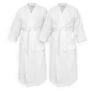 Kaufman - Bathrobe Waffle Kimono Set of 2 Spa Robe 100% Cotton - Luxurious, Soft, Plush - Unisex/One Size Fits Most.