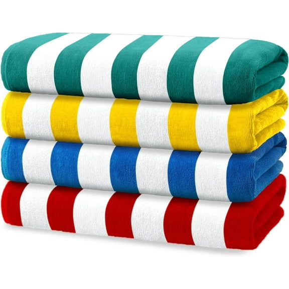 Kaufman - Bright Colored Beach Towels | 100% Cotton Oversized Large Beach Towel | Cabana Striped Towels for Beach/Pool/Hot Tub | Lightweight Velour Beach Towels Set | 30" x 60" | 4 Pack