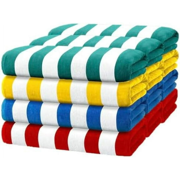 Kaufman - Bright Colored Beach Towels | 100% Cotton Oversized Large Beach Towel | Cabana Striped Towels for Beach/Pool/Hot Tub | Lightweight Velour Beach Towels Set | 30" x 60" | 12 Pack
