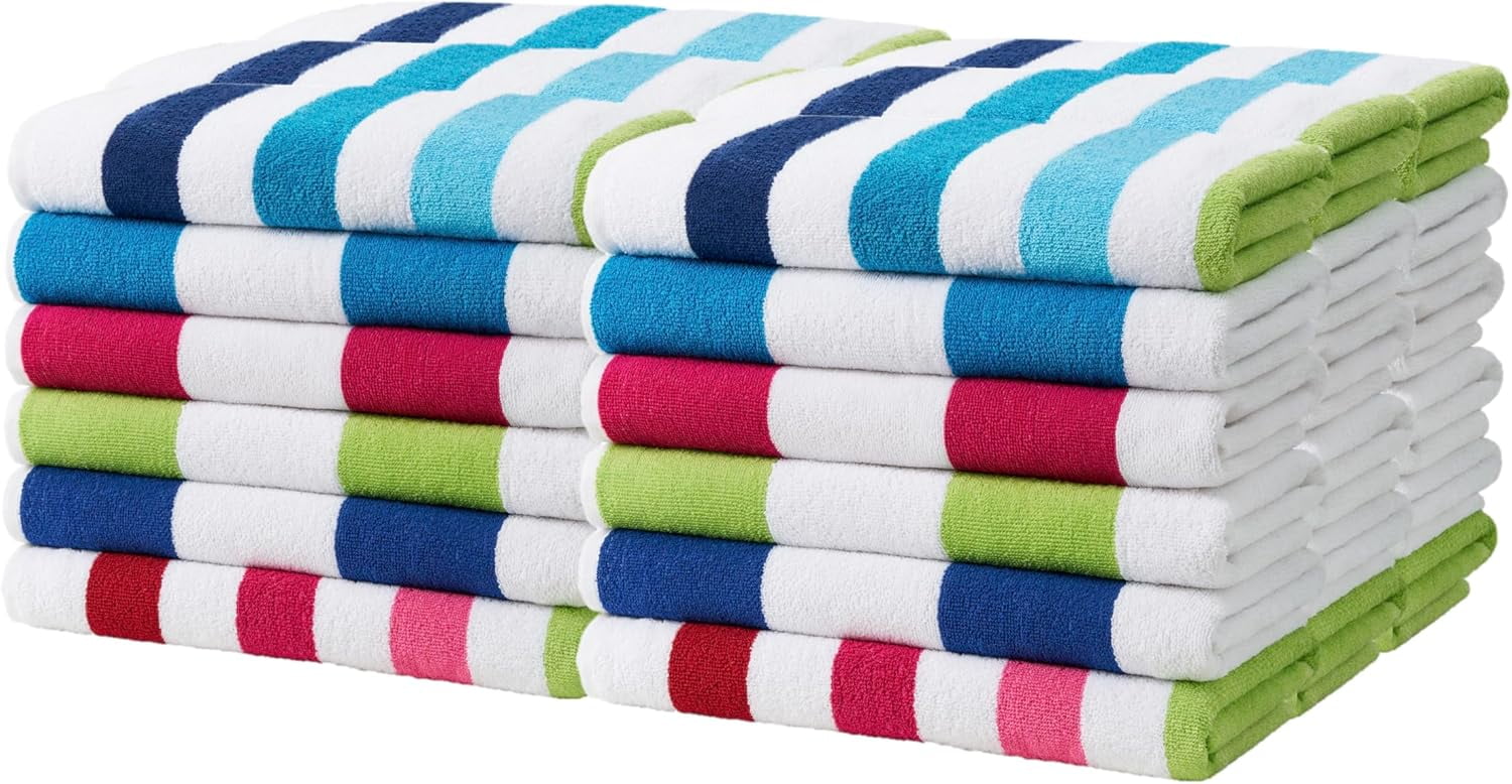 Oversized White and Multicolor Striped Cotton Beach Towels Set of 36
