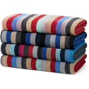 Kaufman Colored Classic Multi-Color Stripe Towel - Oversized Towel for Beach & Pool - Soft & Absorbent Towels for Versatile Use - Large Cotton Towel for Adults & Kids 30 x 60 - 4 Pack