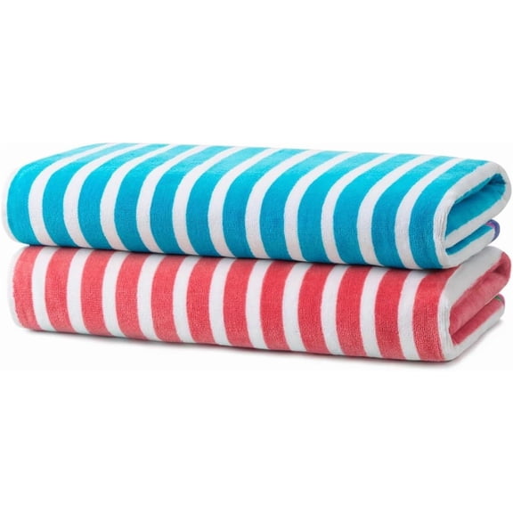 Kaufman - Colorful Racing Striped Beach & Pool Towel - Extra Large Beach Towel - Soft & Absorbent 100% Cotton Towels - Assorted Colors - 30" x 60" (2-Pack)