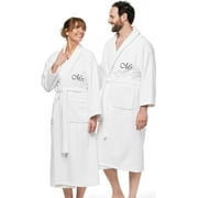 Kaufman Embroidered White Shawl Collar Robe His/Hers -Mr/Mrs -Mom/Dad -Queen/King -Papi/Mami Mr/Mrs