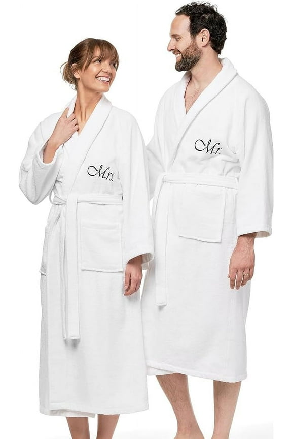 Kaufman Embroidered White Shawl Collar Robe His/Hers -Mr/Mrs -Mom/Dad -Queen/King -Papi/Mami Mr/Mrs