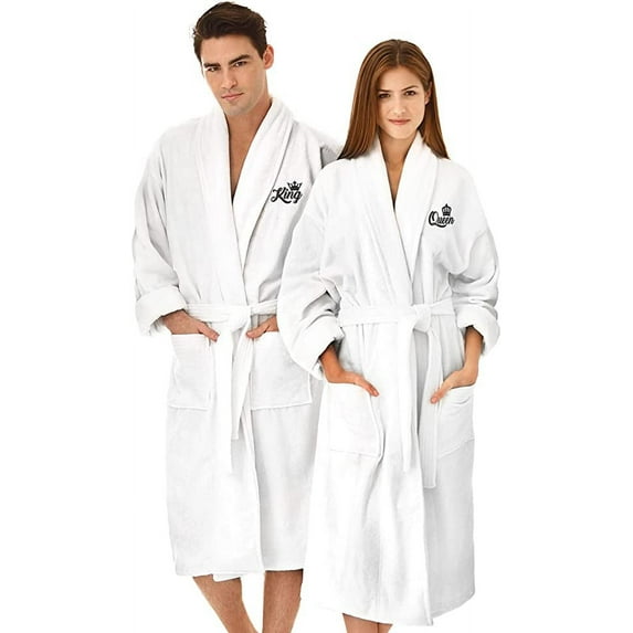 Kaufman Embroidered White Shawl Collar Robe His/Hers -Mr/Mrs -Mom/Dad -Queen/King -Papi/Mami Queen/King