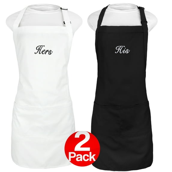 Kaufman His and Hers Aprons Set, Embroidered Apron,2 pockets, Adjustable Straps.