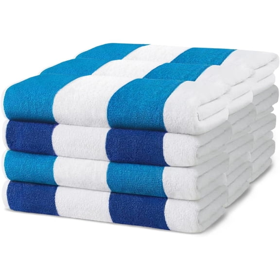 Kaufman - Large Beach Towel | 30" x 60" Terry Cabana Striped Beach Towels | Absorbent, Quick-Drying | 100% Cotton Thick Beach Towels (Blue/Turquoise, 12-Pack)