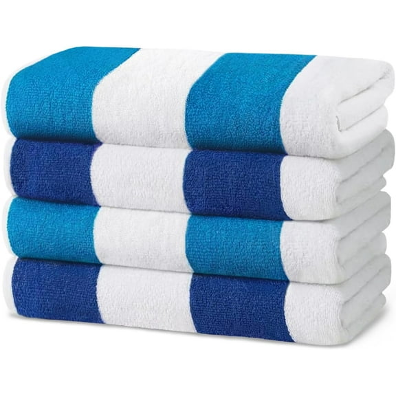 Kaufman - Large Beach Towel | 30" x 60" Terry Cabana Striped Beach Towels | Absorbent, Quick-Drying | 100% Cotton Thick Beach Towels (Blue/Turquoise, 4-Pack)