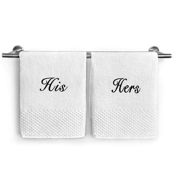 Kaufman - Personalized White Deluxe Hand Towels Set of Two, 2-PK, Monogrammed, 17''x28'', 100% U.S.A Cotton (His and Hers)