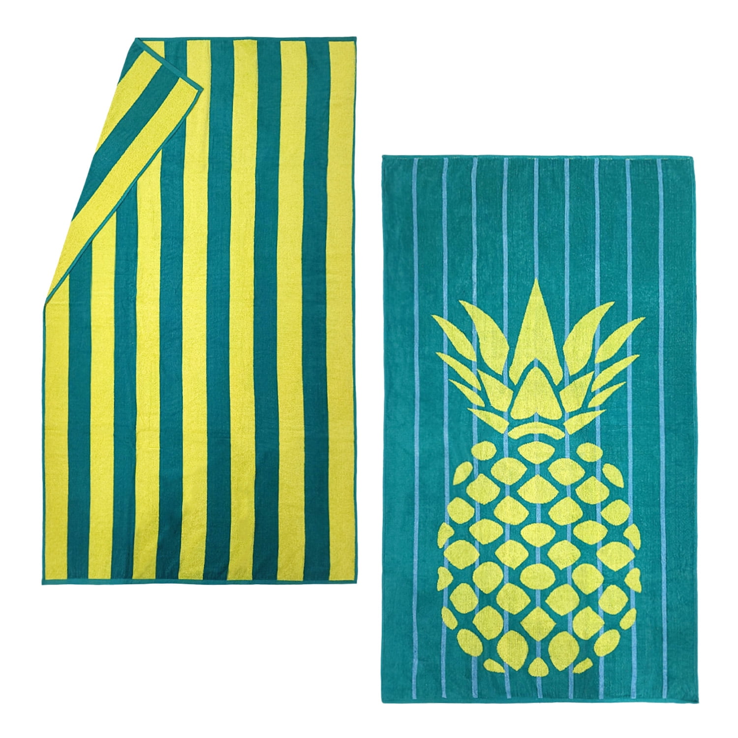 Kaufman - Premium 2-Pack Velour Oversized Double Jacquard Reversible 750 GSM Beach, Pool Towel, Plush Towel, 40in x 70in, Luxurious 100% Cotton (Green/PIN)