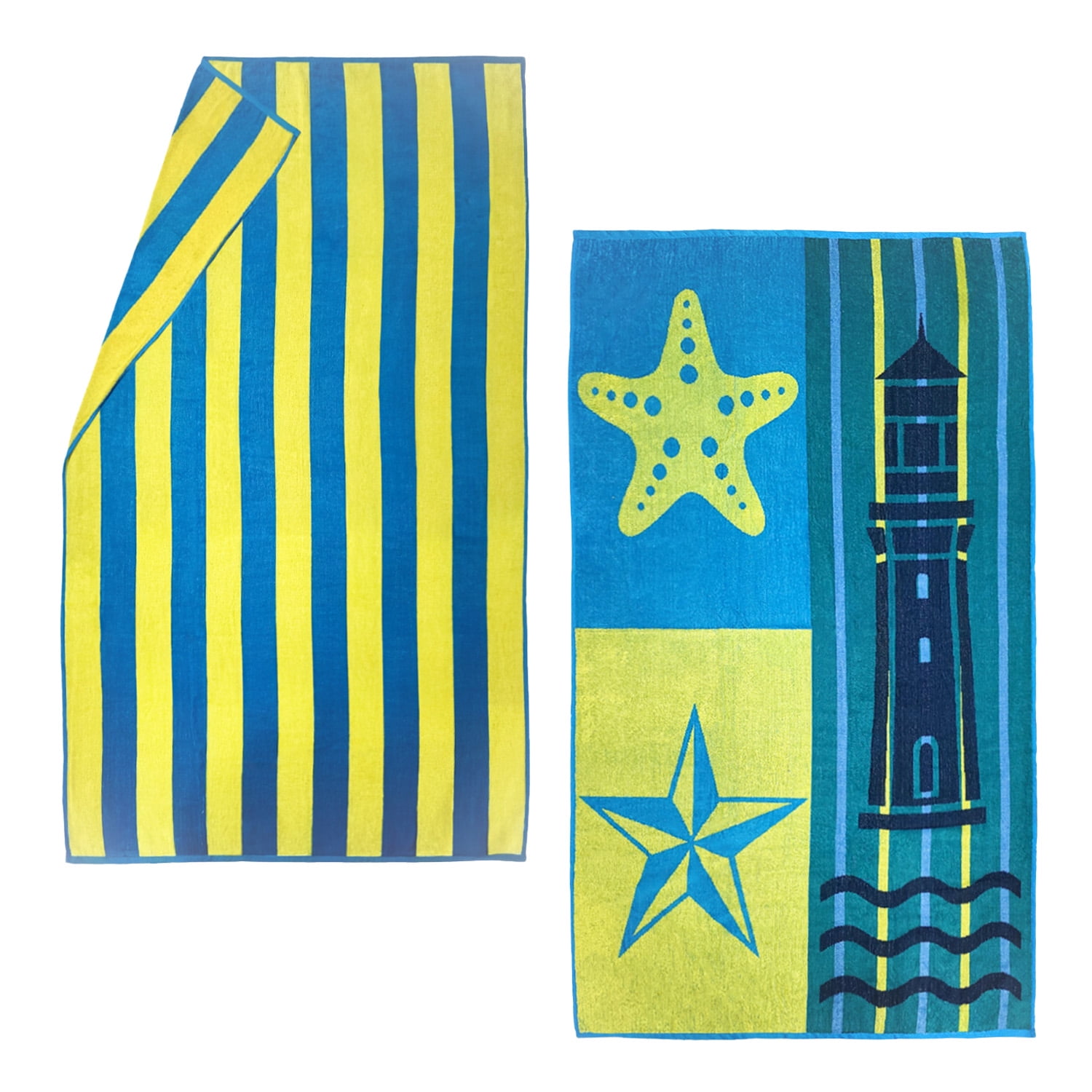 Kaufman - Premium 2-Pack Velour Oversized Double Jacquard Reversible 750 GSM Beach, Pool Towel, Plush Towel, 40in x 70in, Luxurious 100% Cotton (Turq/LTH)