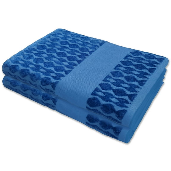 Kaufman - Soft Plush 2 Pack 100% Combed Ring Spun Jacquard Cotton Velour Oversized 35in x 70in Highly Absorbent Quick Dry Hotel Quality Beach Pool and Bath Towel (Blue)