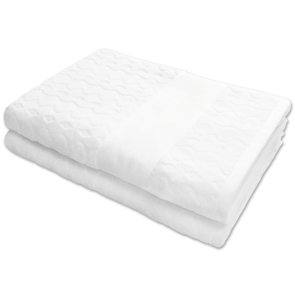 Kaufman - Soft Plush 2 Pack 100% Combed Ring Spun Jacquard Cotton Velour Oversized 35in x 70in Highly Absorbent (White)