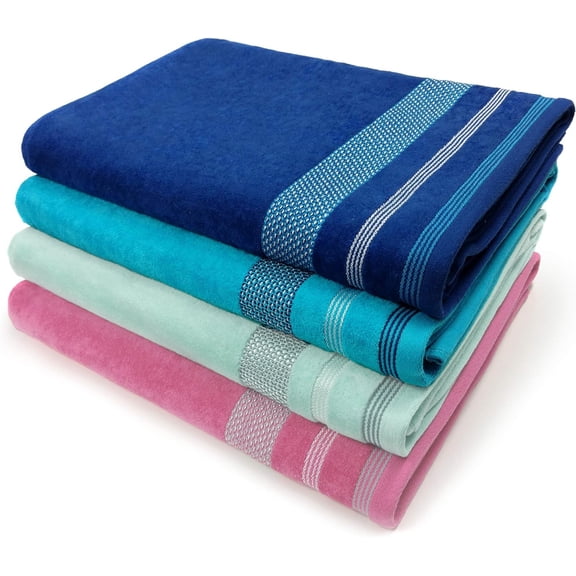 Kaufman - Ultra soft, Luxurious 4 Pack 100% Combed Ring Spun Yarn dye Cotton Velour Generously Sized 35"x70"