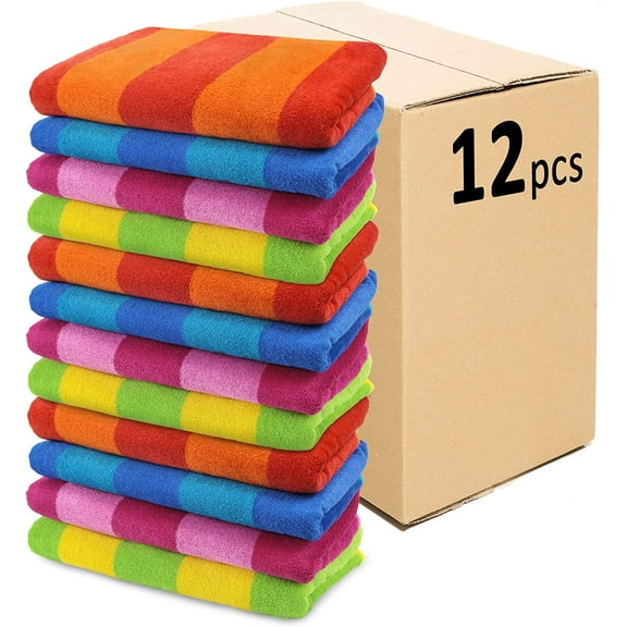 Kaufman - Ultrasoft, Plush ,100% Combed Ring Spun Yarn dye Cotton Velour Tonal Stripe Oversized 30”x60” Highly Absorbent, Quick Dry, Colorful Striped Beach, Pool and Bath Towel. (12)