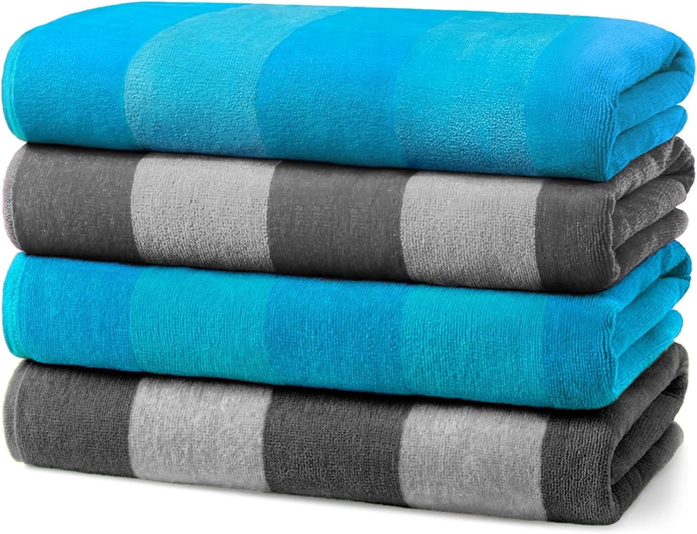 Kaufman - Velour Multi-Color Cabana Striped Beach Towels | 100% Cotton Beach Towel Pack 30" x 60" | Absorbent, Quick-Drying Pool Towels for Adults (4 Pack)