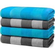 Kaufman - Velour Multi-Color Cabana Striped Beach Towels | 100% Cotton Beach Towel Pack 30" x 60" | Absorbent, Quick-Drying Pool Towels for Adults 4 Pack