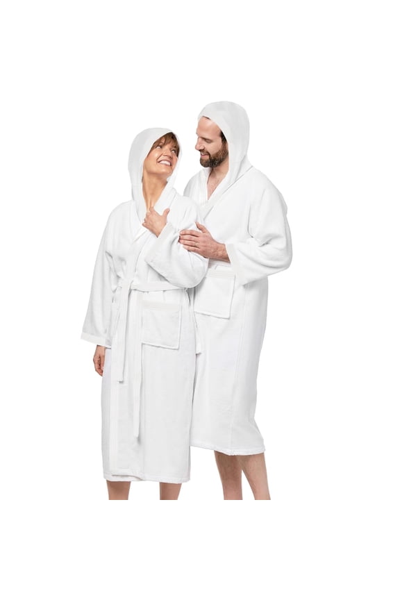 Velour & Waffle Robes - Shawl Collar, Hooded, "Dad & Mom" Embroidered 2 Pack Unisex 100% Cotton Bathrobes for Men & Women, Luxury Hotel Spa Soft Plush & Lightweight