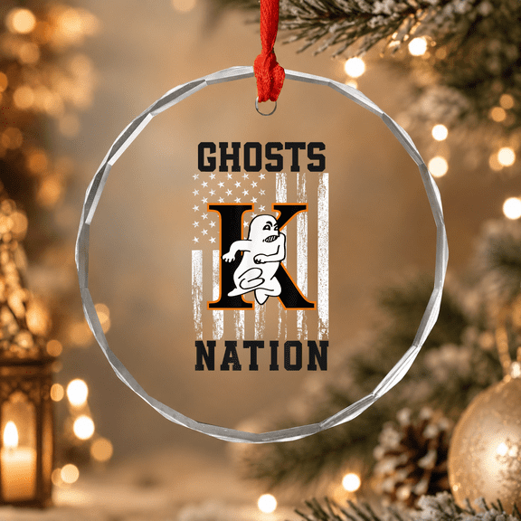 Kaukauna Ghosts Logo Nation Hs Ornament, Holiday Keepsake Gift, Circle Glass Ornament