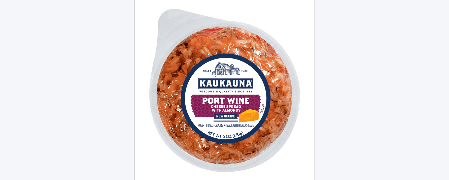 Kaukauna Port Wine Clean Label Spreadable Cheese Ball 6oz, Whole Vacuum
